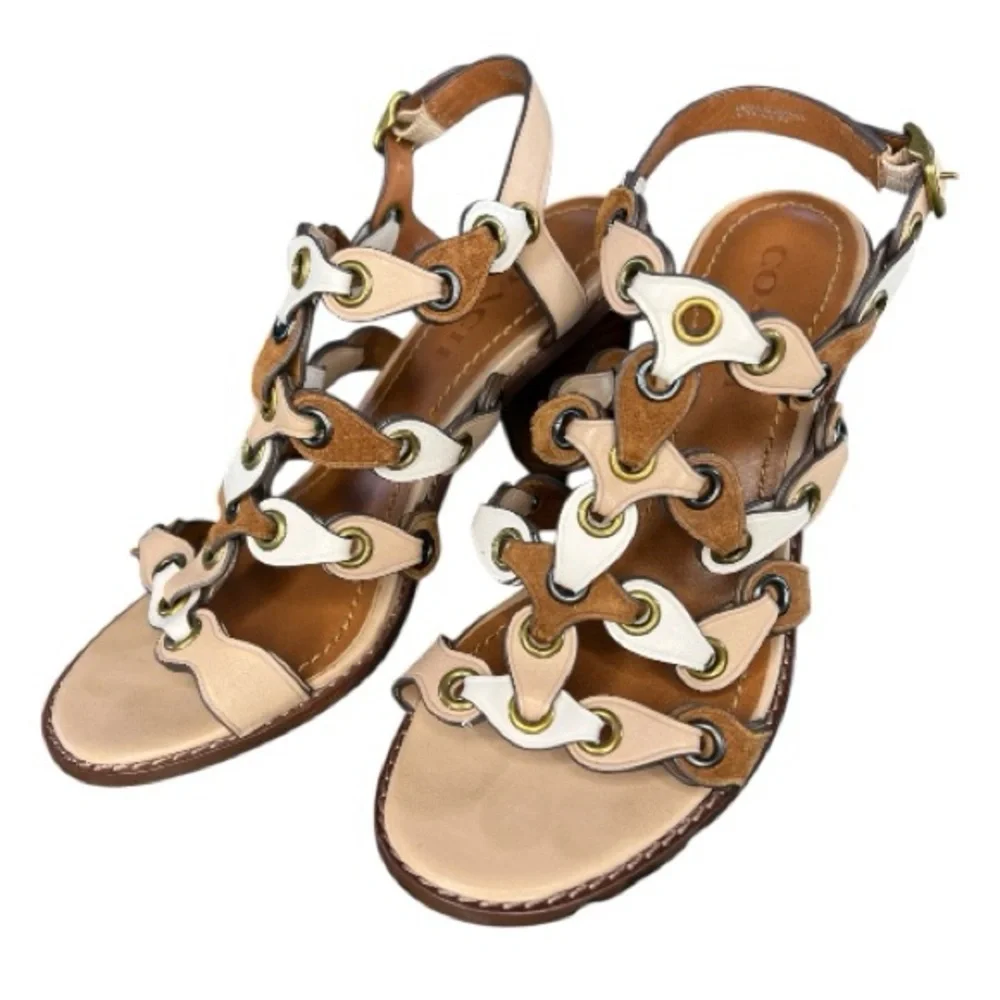 Coach Women's Sandals in Brown, Cream, and White